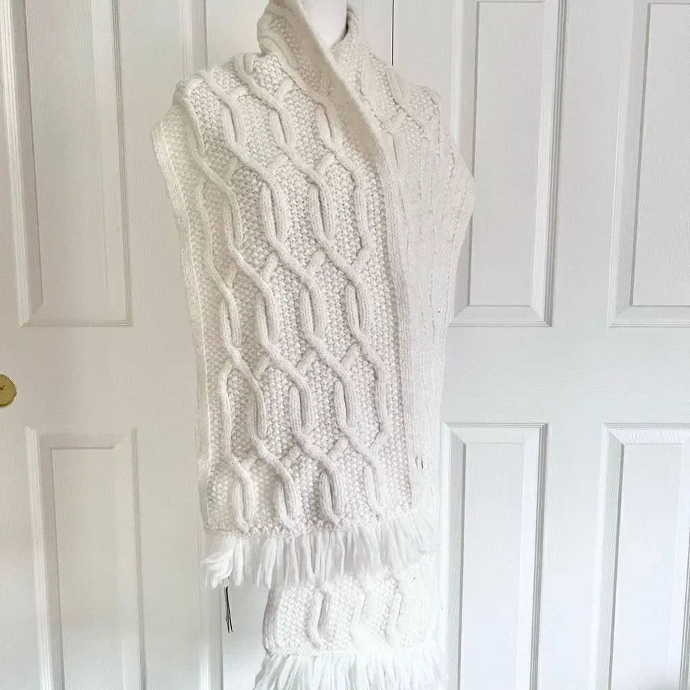 Ted Baker Wool Blend Cable Knit Scarf in Ivory NWT MSRP $139